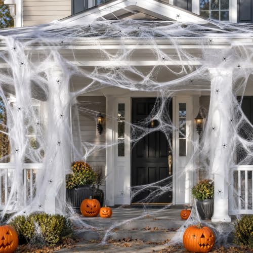1200 Sqft Stretchy Halloween Spider Web Decoration Set with 120 Fake Spiders
