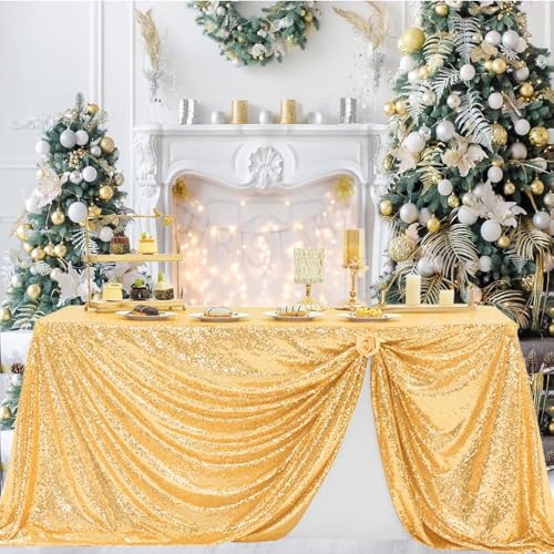 Gold Sequin Tablecloth 50x72 Inch Rectangular Wedding Party Decor - Gold
