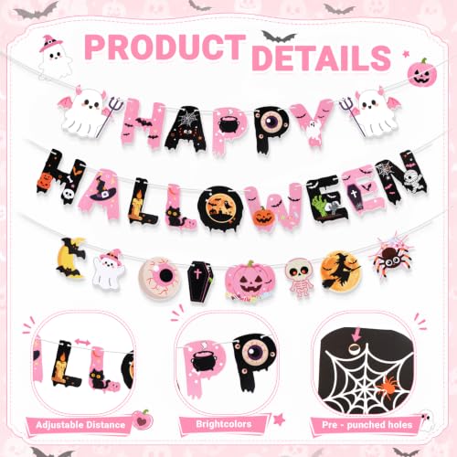 Pink Halloween Banner Set - Reusable Hanging Decorations for Parties