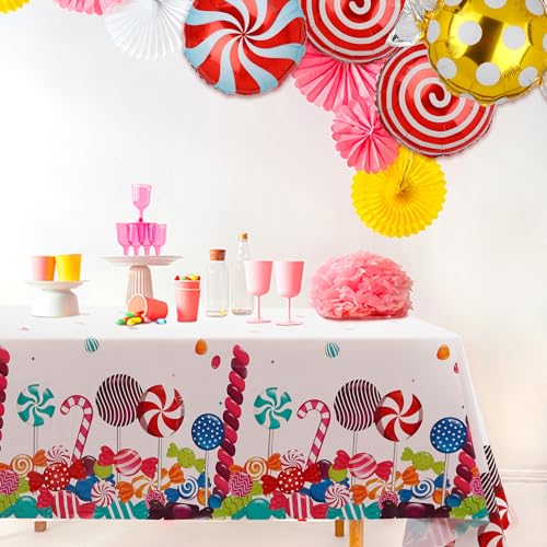 Candyland Party Tablecloths - Disposable 54x108 Inch Set for Birthday & Holiday Events