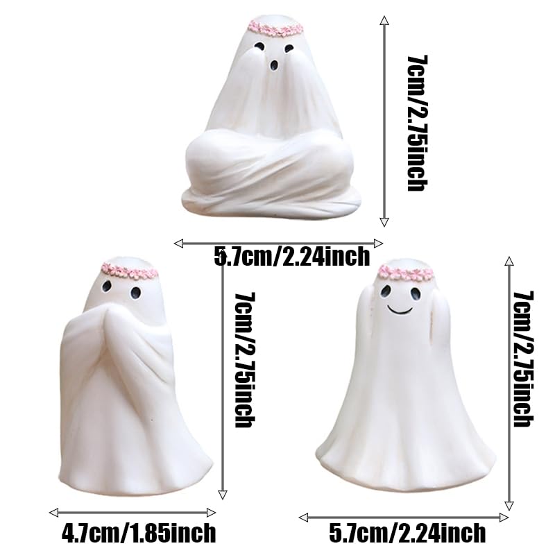 Ghost See No Evil Hear No Evil Speak No Evil Statues - Halloween Ghost Plant Decorations
