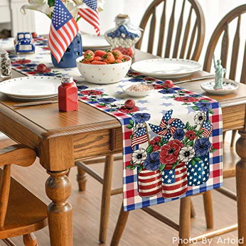 Buffalo Plaid Table Runner 13x48 Inch Blue Red Holiday Decor for Kitchen & Dining