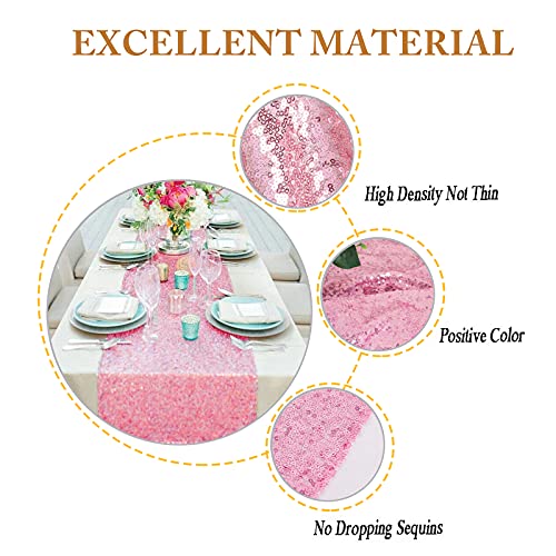 Fuchsia Pink Sequin Table Runner 12x72 Inch for Wedding Party Decor - 2 Pack