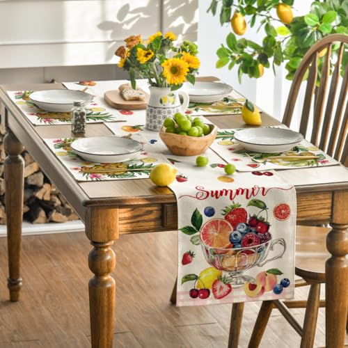 Watermelon Pineapple Lemon Fruit Summer Placemats Set of 4 12x18 Inch Dining Table Decor