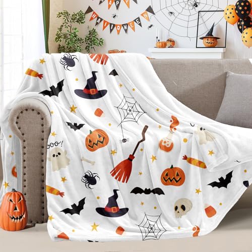 Halloween Pumpkin Bat Spider Throw Blanket Soft Warm Plush Bed Couch Decor
