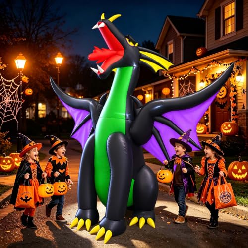 9Ft Halloween Inflatable Fire & Ice Dragon Decoration with LED Lights