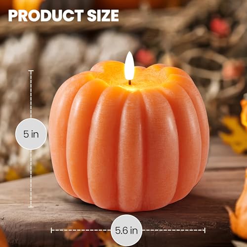 Velsyn Flameless Pumpkin Candle - Orange Fall Decor for Home, 5.6"