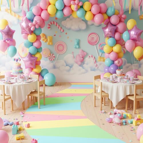 Candy Themed Floor Runner - Pastel Style Macaron Candy Party Decor, 118 x 39 inches