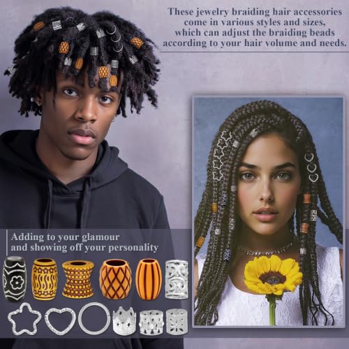 Silver Hair Charms & Beads Set for Braids Locs Dreadlocks - 235 Pieces