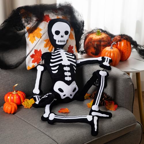 47 Inch Halloween Skeleton Pillow Spooky Plush Decor - Life Size Skull Cushion