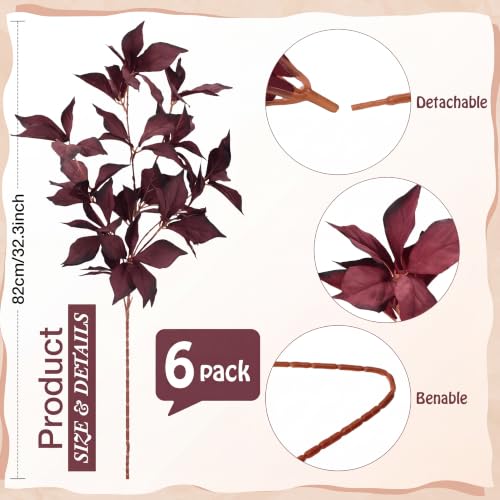 Artificial Autumn Eucalyptus Leaves Stem - Fall Decor, Burgundy, 6 Pack
