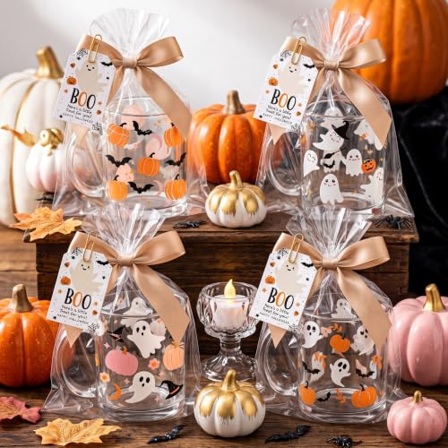 Halloween Glass Mug Gift Set with Ghost Pumpkin Bat Designs - 12 oz, 17 pcs