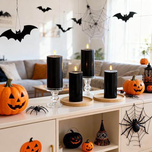 Black Real Wax Flameless Candles with Remote Control - 4 Pack, Halloween Decor