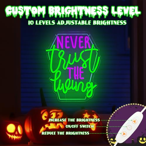 Never Trust The Living Neon Sign Halloween Wall Decor - USB Dimmable LED Light