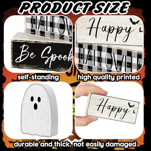 Halloween Ghost Tiered Tray Decorations - Farmhouse Wooden Sign Set
