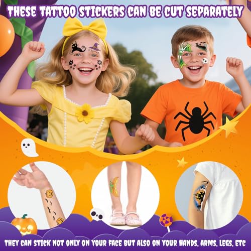 Kids Halloween Temporary Face Tattoos Set with Pumpkins Ghosts and Witches
