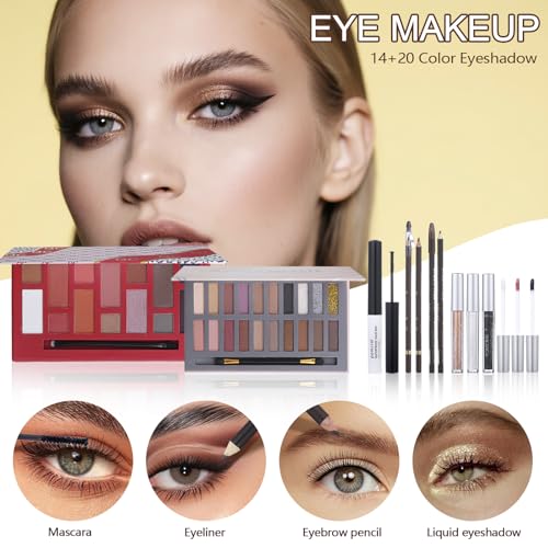 Makeup Kit for Women & Girls - 14 & 20 Color Eyeshadow Palette, Full Set with Brushes & Carrying Bag