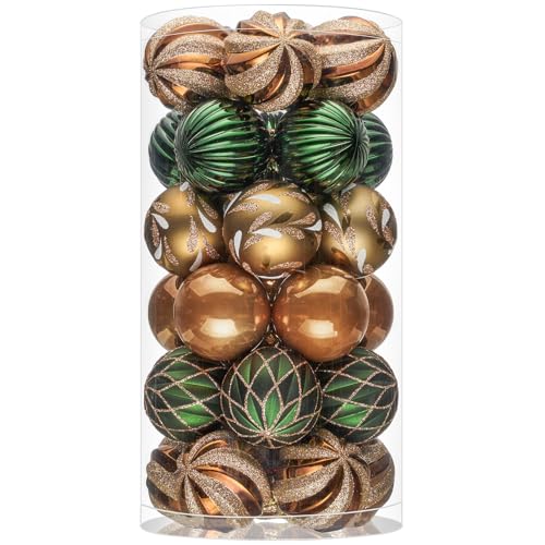 Earth Tone Christmas Tree Ornaments Set - 30 Shatterproof Baubles with String