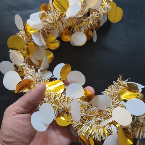 Gold and White Tinsel Garland - 4 Pack 6.6FT Metallic Sequin Streamers for Party Decor