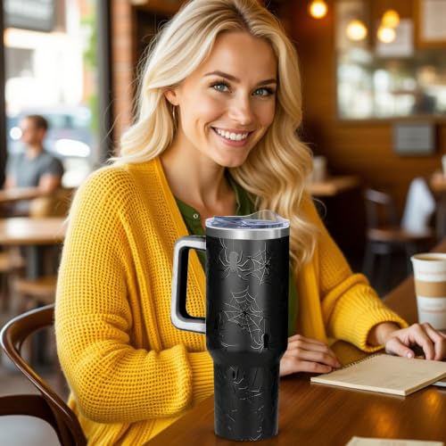 40oz Spiderweb Tumbler with Handle - Halloween Coffee Mug for Spooky Lovers - Black