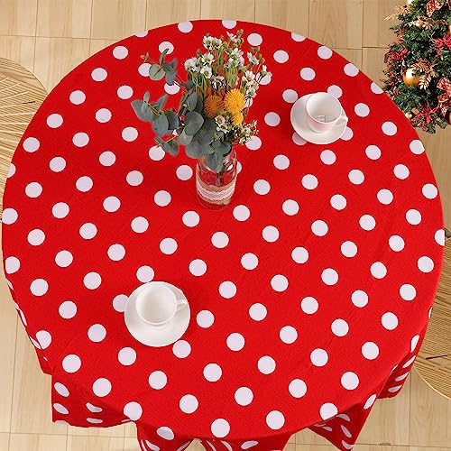 Christmas Polka Dot Tablecloth - Red & White Holiday 55x70 Inch Rectangular Table Cover