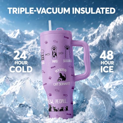 34HD Black Cat Tumbler 40oz with Handle & Straw - Purple Cat Variation