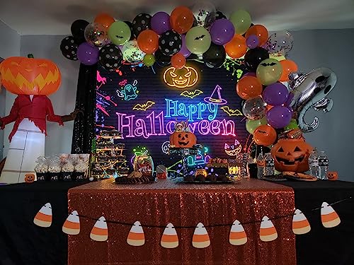 7x5ft Neon Halloween Backdrop Banner for Party Decorations - Realistic Photo Background
