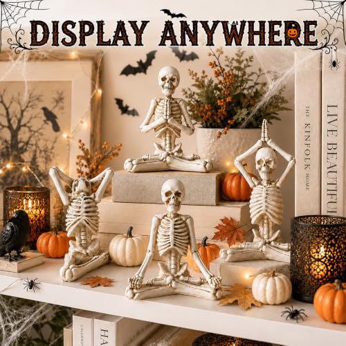 White Halloween Yoga Skeleton Statue Set of 4 - Spooky Skeleton Decor