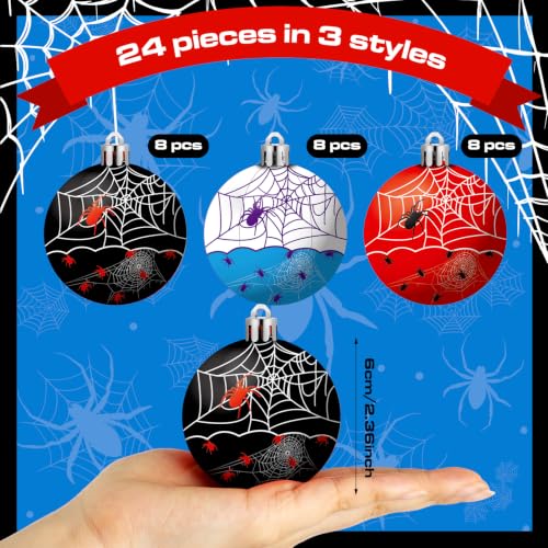 Cute Spider Ball Ornaments 24PCS 2.4in Shatterproof Hanging Decor - Unbreakable Halloween or Holiday Decorations