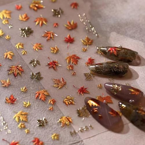 Fall Maple Leaf Nail Stickers - Autumn 5D Embossed Decals for Nails - Color06