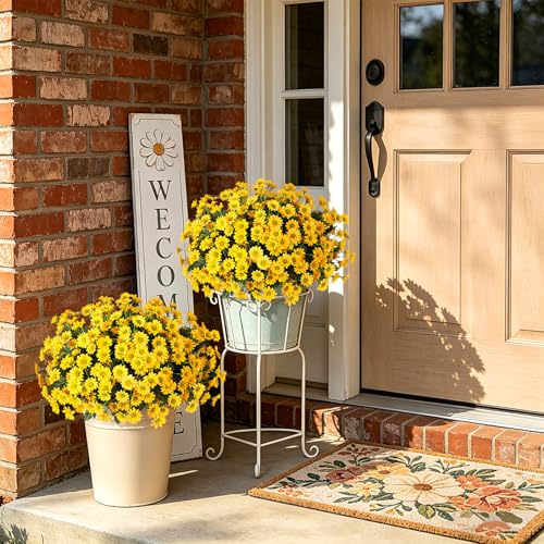 Artificial Daisy Flower Bundles - UV Resistant Faux Silk Fall Decor - Yellow, 6 Bundles