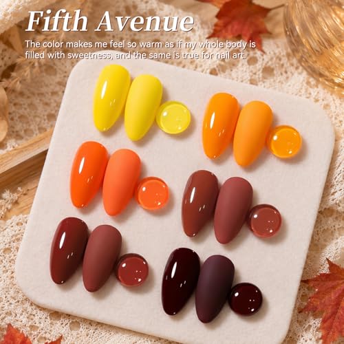 Fall Winter Gel Nail Polish Set - Brown, Caramel, Pumpkin Orange - Fifth Avenue Variation