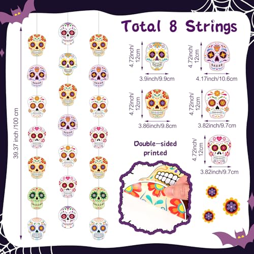 Sugar Skull Banner - Dia De Los Muertos Halloween Decorations, 8 Pieces