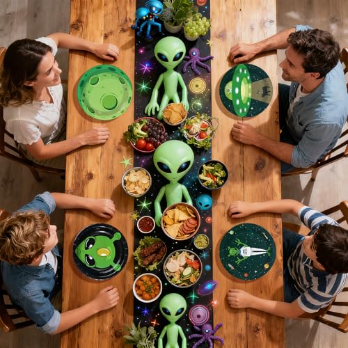 Alien Paper Plates 7 Inch Set of 60 - Space Universe Disposable Partyware - Alien Plates Variation