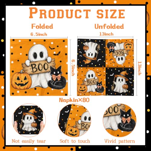 80 Pack Halloween Paper Napkins Ghost Pumpkin Cat Disposable Tableware