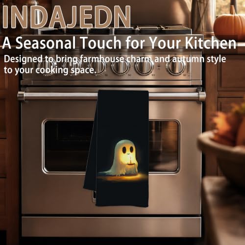 Halloween Ghost Kitchen Towels - Cute Ghost with Candle Design, 16x24 Inch Hand Towel