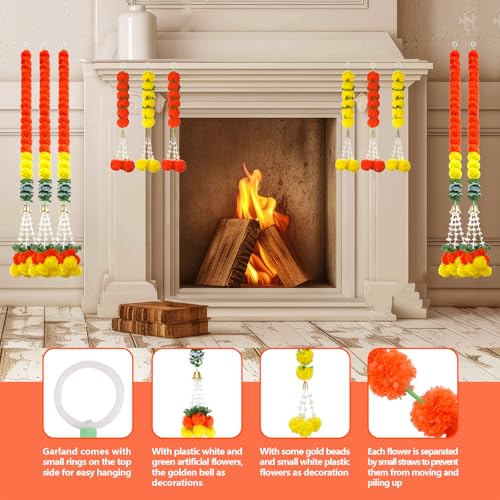 Artificial Marigold Garland Set - Deep Orange 11pcs for Diwali & Wedding Decor