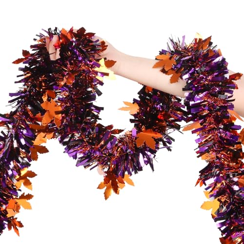 Purple Halloween Tinsel Garland 33ft Glitter Maple Decor for Home & Party