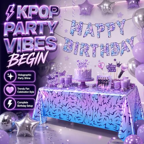 Kpop Birthday Party Decorations Set with Banner and Tablecloth - Lightning Theme