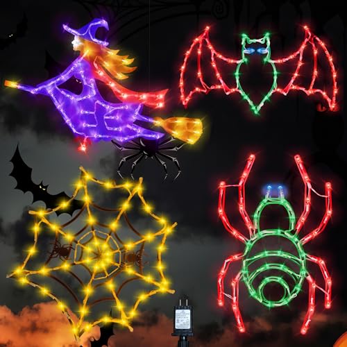 Halloween Window Silhouette Lights 16-Inch with Spider Web & Bats & Witch & Spider Variations