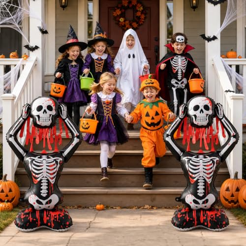 Giant Self-Standing Halloween Skeleton Balloon 3.8FT with Bloody Skull Design - 2 Pcs