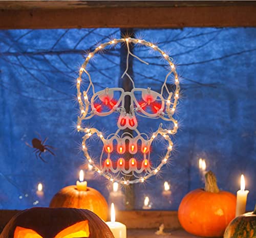 Lighted Skull Halloween Window Silhouette Decoration - 13.3 Inch, 1-Pack