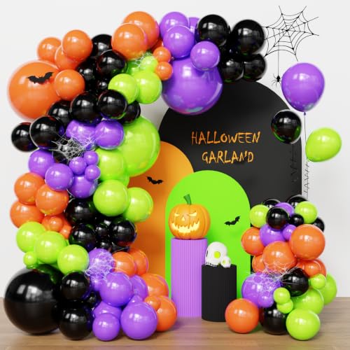 Halloween Balloon Arch Kit - 121pcs Orange Black Green Purple Balloons for Party Decor