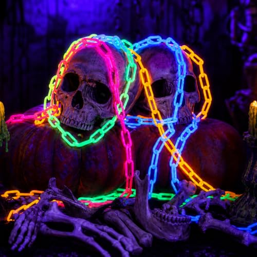 Glow in The Dark Neon Plastic Chain - Fluorescent Party Decor 10 Pcs Under UV Light