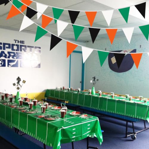 Fabric Bunting Banner for Parties and Events - 40Ft Green Black Orange White Triangle Flags