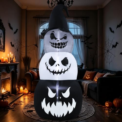 Halloween Inflatable Pumpkin Ghost Tower - 7.6ft Outdoor Yard Decoration, Stacked Pumpkins Variant