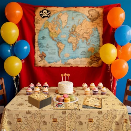 Pirate Party Napkins Set 80 Pack 13 x 13 Inch Treasure Map Theme Decorations