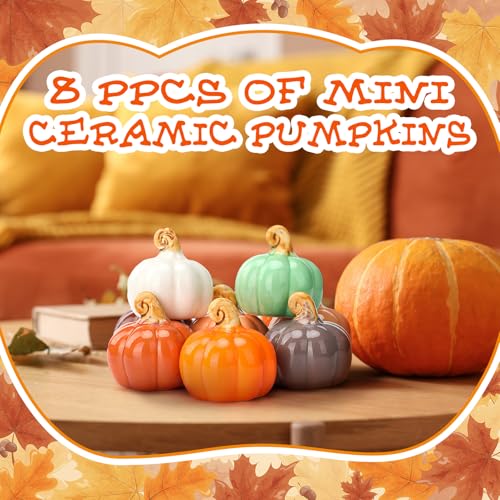 Mini Ceramic Pumpkin Decor Set - Fall Tabletop Accents, 2 Inch