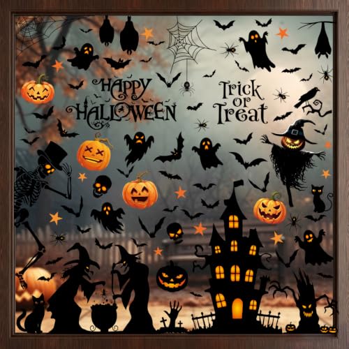 Enwokran Halloween Window Clings Stickers Set - 9 Sheets, 103 Decals, Ghost & Pumpkin Design - Variation: Halloween_a