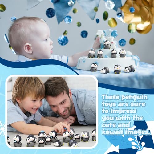 Mini Penguin Figurines Set - Cute Cake Toppers & Party Decorations, Simple